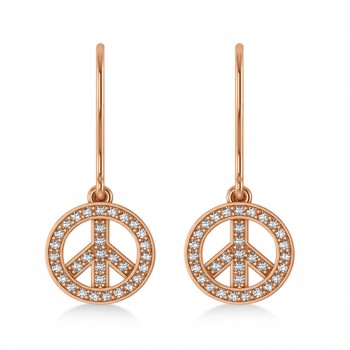Diamond Peace Sign Dangling Earrings 14K Rose Gold (0.82ct)