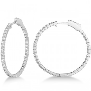 Medium Thin Round Diamond Hoop Earrings 14k White Gold (1.50ct)