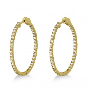 Medium Thin Round Diamond Hoop Earrings 14k Yellow Gold (1.50ct)
