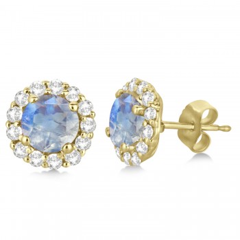 Halo Diamond Accented and Moonstone Earrings 14K Yellow Gold (2.95ct)