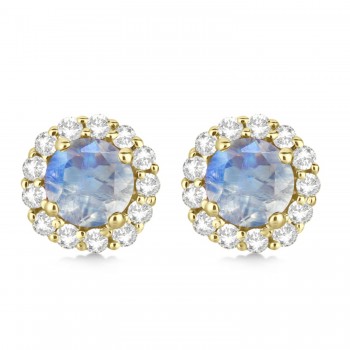 Halo Diamond Accented and Moonstone Earrings 14K Yellow Gold (2.95ct)