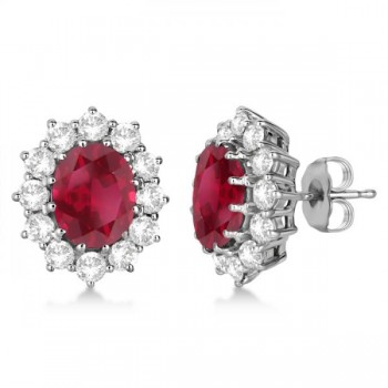 Oval Ruby and Diamond Earrings 14k White Gold (7.10ctw)