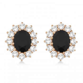 Oval Black and White Diamond Earrings 14k Rose Gold (5.55ctw)