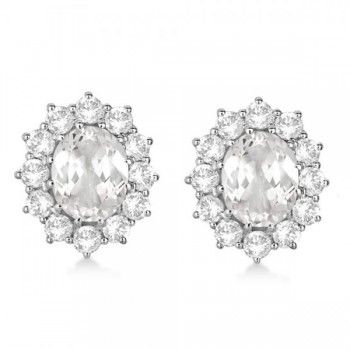 Oval White Topaz & Diamond Accented Earrings 14k White Gold (7.10ct)