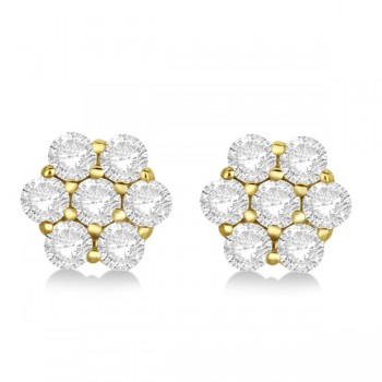Flower Shaped Diamond Cluster Stud Earrings 14K Yellow Gold (1.01ct)