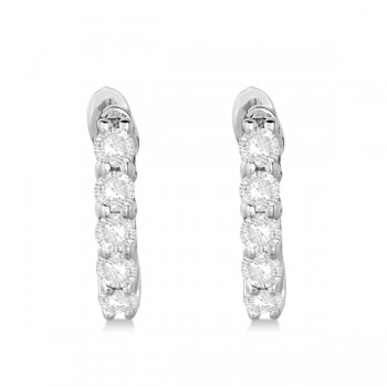 Hinged Hoop Diamond Huggie Style Earrings 14k White Gold (0.25ct)