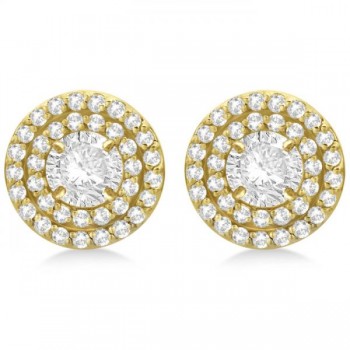 Double Halo Diamond Earring Jackets for 9mm Studs 14k Yellow Gold (0.85ct)