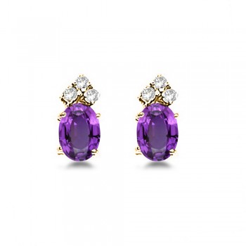 Oval Lab Amethyst & Lab Grown Diamond Stud Earrings 14k Yellow Gold (1.24ct)