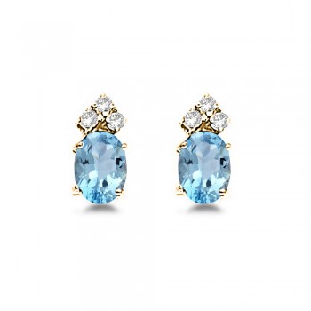 Oval Lab Aquamarine & Lab Grown Diamond Stud Earrings 14k Yellow Gold (1.24ct)