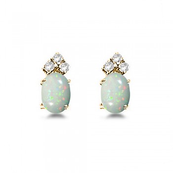 Oval Lab Opal & Diamond Stud Earrings 14k Yellow Gold (1.24ct)