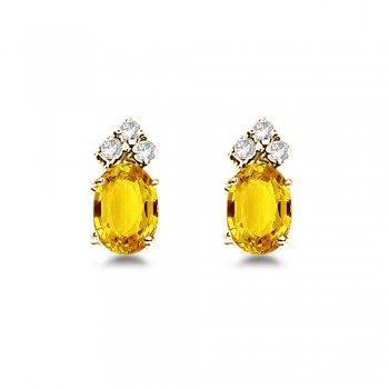 Oval Yellow Sapphire & Diamond Stud Earrings 14k Yellow Gold (1.24ct)