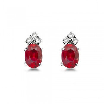 Oval Ruby and Diamond Stud Earrings 14k White Gold (1.24ct)