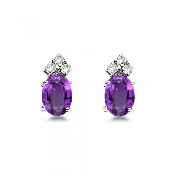 Oval Lab Amethyst & Lab Grown Diamond Stud Earrings 14k White Gold (1.24ct)