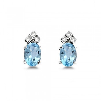 Oval Lab Aquamarine & Lab Grown Diamond Stud Earrings 14k White Gold (1.24ct)