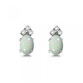 Oval Lab Opal & Diamond Stud Earrings 14k White Gold (1.24ct)