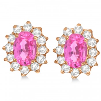 Oval Lab Grown Pink Sapphire & Diamond Earrings 14k Rose Gold (2.05ct)