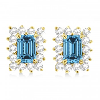 Emerald-Cut Topaz & Diamond Stud Earrings 14k Yellow Gold (1.80ctw)