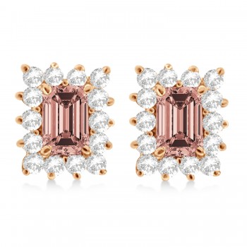 Emerald-Cut Morganite & Diamond Stud Earrings 14k Rose Gold (1.80ctw)