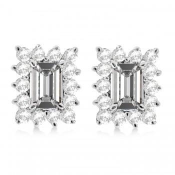 Emerald-Cut Moissanite & Diamond Stud Earrings 14k White Gold (1.80ctw)