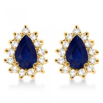 Blue Sapphire & Diamond Teardrop Earrings 14k Yellow Gold (1.10ctw)