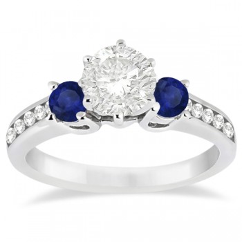 Three-Stone Sapphire & Diamond Engagement Ring 14k White Gold (0.60ct)