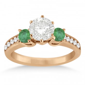 Three-Stone Emerald & Diamond Engagement Ring 18k Rose Gold (0.45ct)