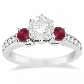Three-Stone Ruby & Diamond Engagement Ring 18k White Gold (0.60ct)