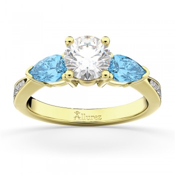 Round Diamond & Pear Blue Topaz Engagement Ring 18k Yellow Gold (1.79ct)