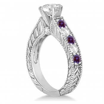 Vintage Diamond & Lab Alexandrite Engagement Ring Setting Platinum (1.41ct)