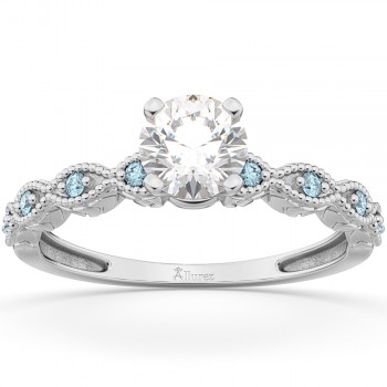 Vintage Lab Grown Diamond & Aquamarine Engagement Ring Platinum 0.50ct
