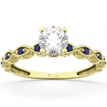 Vintage Diamond & Blue Sapphire Engagement Ring 14k Yellow Gold 1.50ct