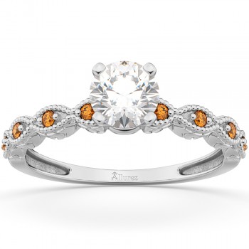 Vintage Diamond & Citrine Engagement Ring 18k White Gold 1.50ct