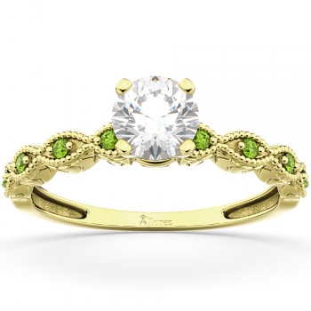 Vintage Diamond & Peridot Engagement Ring 14k Yellow Gold 1.50ct