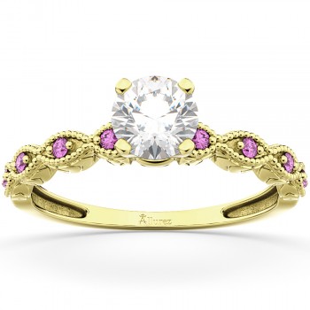 Vintage Diamond & Pink Sapphire Engagement Ring 14k Yellow Gold 1.50ct