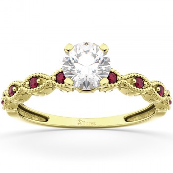 Vintage Diamond & Ruby Engagement Ring 14k Yellow Gold 1.50ct