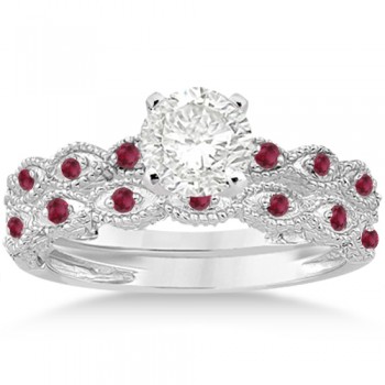 Antique Ruby Engagement Ring and Wedding Band 18k White Gold (0.36ct)