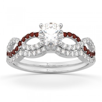 Infinity Diamond & Garnet Engagement Bridal Set in Platinum (0.34ct)