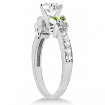 Princess Diamond & Peridot Butterfly Engagement Ring 14k W Gold 0.50ct