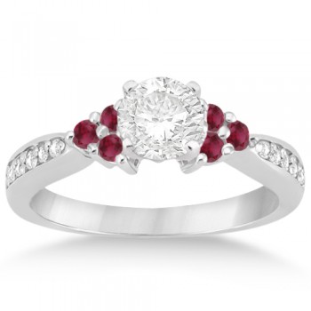 Floral Diamond and Ruby Engagement Ring Setting 14k White Gold (0.30ct)