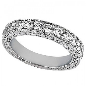 Antique Style Pave Set Wedding Ring Band 14k White Gold (1.00ct)