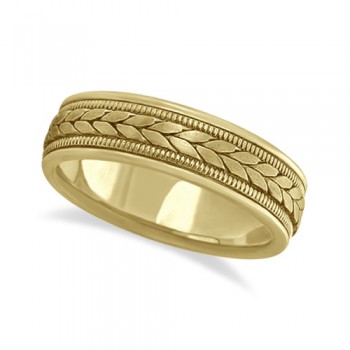 Men's Satin Finish Rope Handwoven Wedding Ring 14k Yellow Gold (6mm)