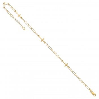 Cross Link Paperclip Station Anklet 14k Yellow Gold