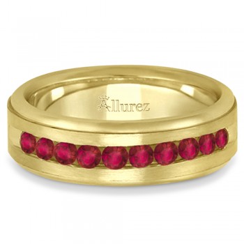Men's Channel Set Ruby Ring Wedding Band 14k Yellow Gold (0.25ct)