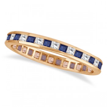 Princess-Cut Lab Grown Sapphire & Diamond Eternity Ring 14k Rose Gold (1.26ct)