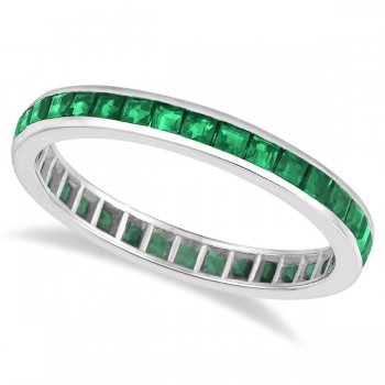 Princess-Cut Lab Emerald Eternity Ring Band 14k White Gold (1.36ct)