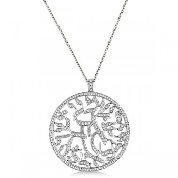 Shema Israel Jewish Diamond Pendant Necklace 14k White Gold (1.55ct)