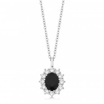 Oval Black & White Diamond Pendant Necklace 14k White Gold (2.80ctw)