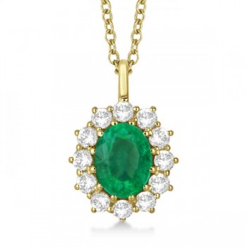 Oval Lab Emerald and Lab  Diamond Pendant Necklace 14k Yellow Gold (3.60ctw)