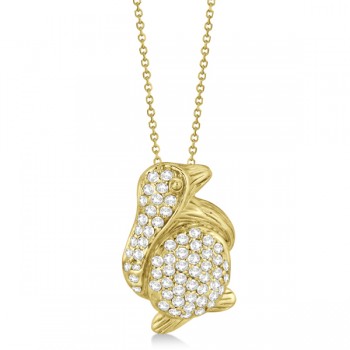 Pave Diamond Penguin Pendant Necklace 14K Yellow Gold (0.61ct)