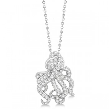 Pave Diamond Octopus Pendant Necklace 14K White Gold (0.61ct)